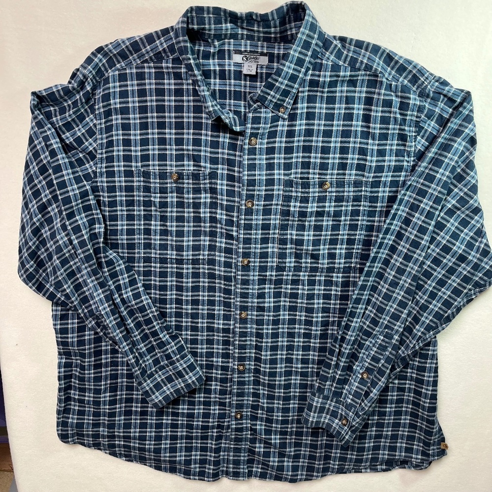 Gander Mountain Guide Series Mens Blue‎ Plaid Button Up Flannel Shirt Size 3XL